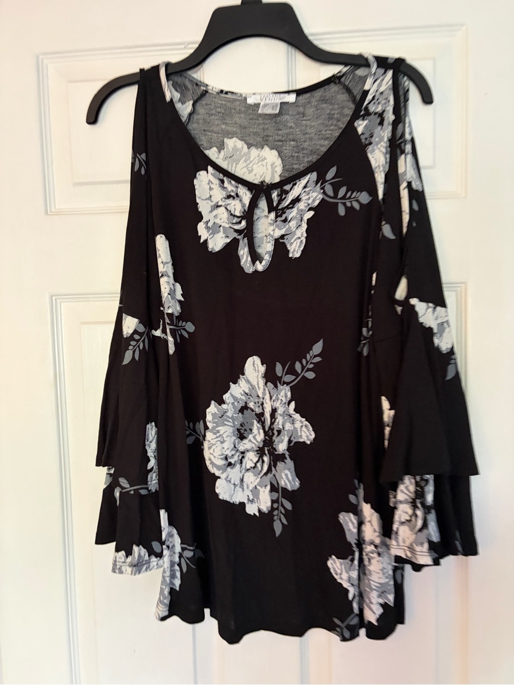 Women’s Black Floral Cold-Shoulder Top
